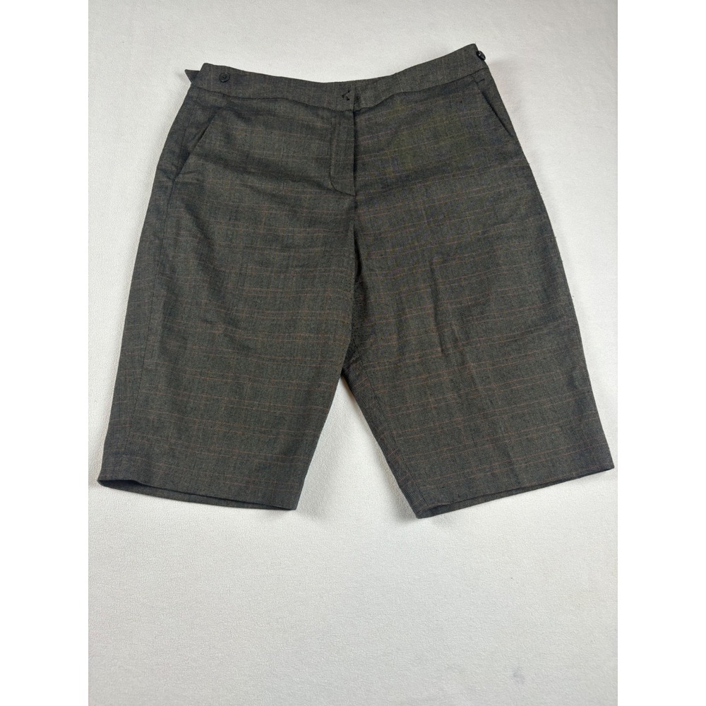 Larry Levine Stretch Brown Glen Plaid Bermuda Shorts Womens 12 Professional Knee